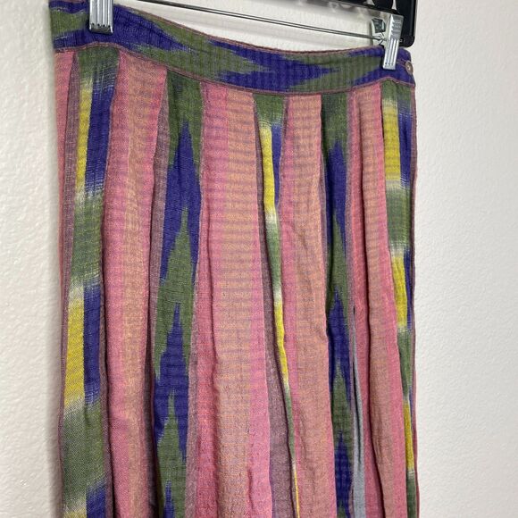 Vintage Sarah Arizona Sz M Rayon Boho Maxi‎ Skirt Southwest Ikat Stripe Pleated - Picture 8 of 16